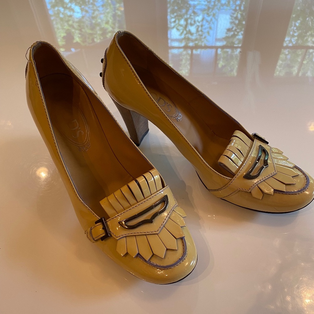 Tod's Noah Patent Leather Fringe Kiltie Heels